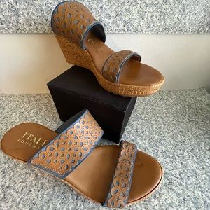 Italian Shoemaker denim and leather wedges size 8.5